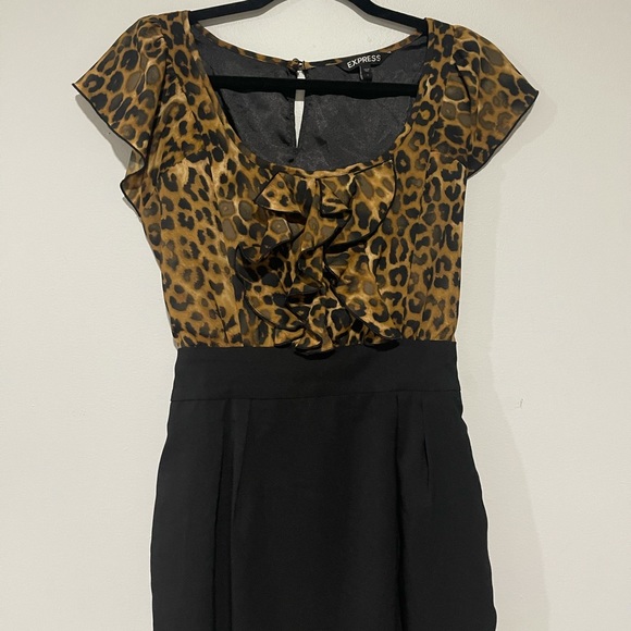 Express Ruffle Black & Leopard Print Dress - Picture 3 of 8